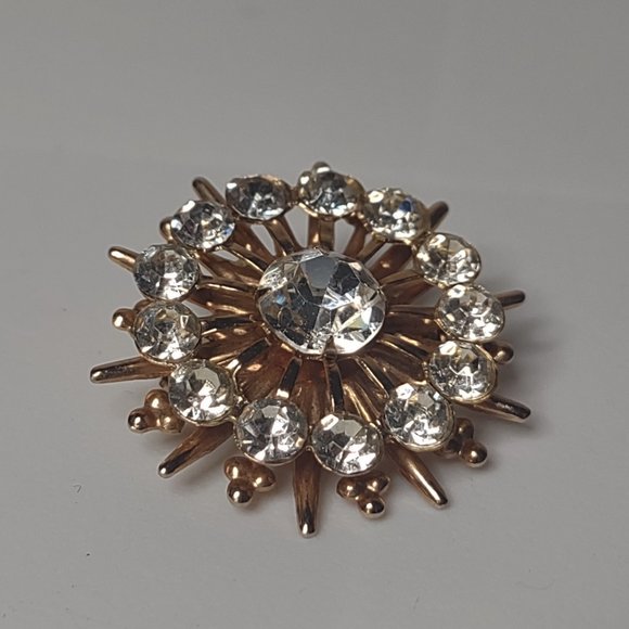 Vintage Small Metal And Clear Glass Decorative Brooch - Picture 5 of 14